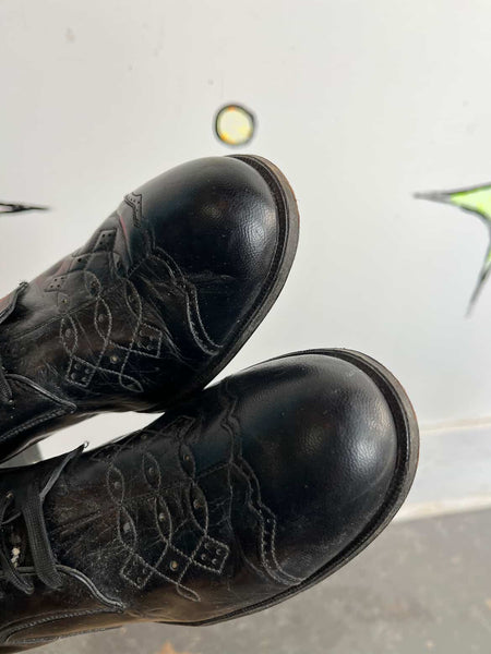 Vintage 1930s Black Leather Heeled Oxfords - Narrow Fit - Jahns Shoe Store - 8.5