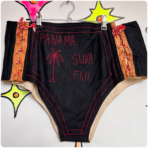Rare 1940s | WWII Novelty Panties Lace Up Knickers | Suva Fiji | Embroidered