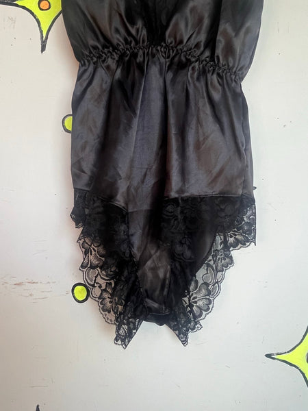 Black Satin Lace Teddy | Romantic Goth Lingerie Fairy Grunge Bodysuit S