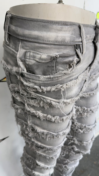 Y2K Low Rise Distressed Jeans Gray Wash Denim Fairy Grunge Boho 2000s - 16