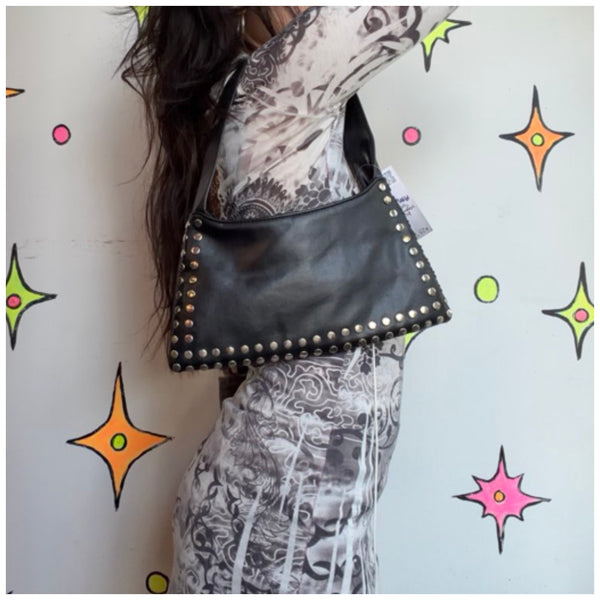 Black Vegan Leather Studded Purse Indie Sleaze Punk Mall Goth Emo Grunge Bag