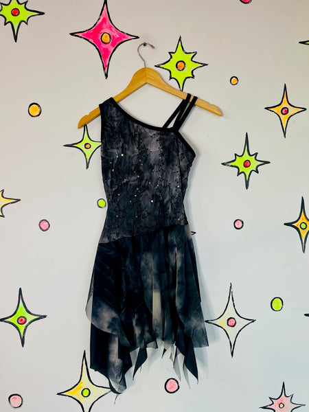 Y2K Glitter Asymmetric Fairy Whimsy Goth Handkerchief Hem Mini Skater Dress - S