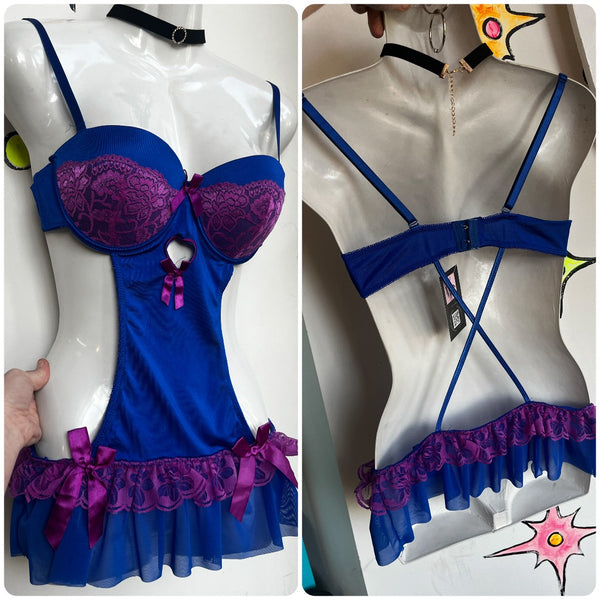 Vintage Y2K | Blue & Purple Sexy Fairy Goth Punk Teddy Lingerie | Size Small