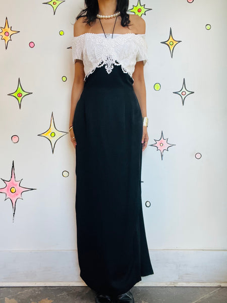 Vintage 90s Black & White Lace Dress – Victorian Formal – Scott McClintock – M