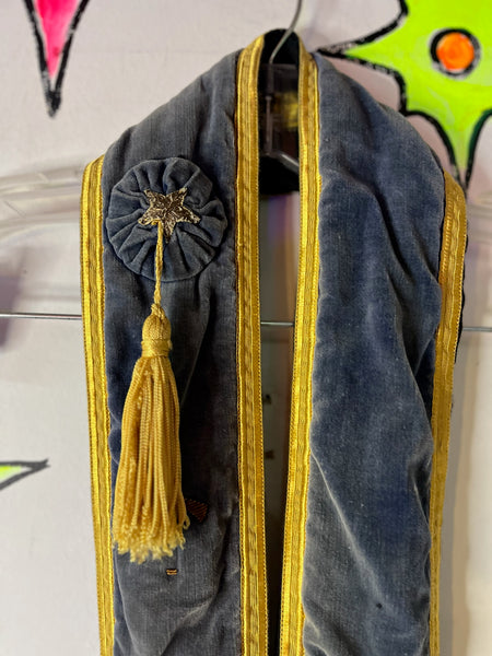 Antique Blue & Gold Velvet Sash Masonic Lodge Ritual Emblems Ornate Ceremonial