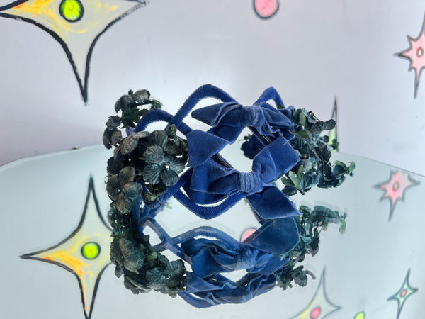1950s Blue Floral Fascinator | Midcentury Headpiece | Vintage Flowered Crown