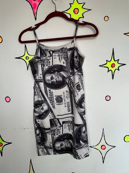 Y2K Dollar Bills Money Pop Art Glam Stretchy Bodycon Novelty Dress - S
