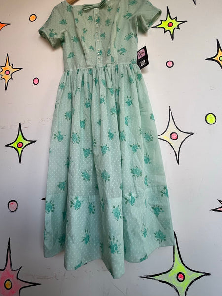 Vintage 1950s Jeanne d’Arc Mint Turquoise Cotton Fit & Flare Twirl Dress S