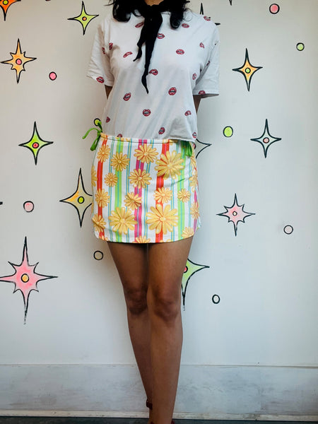 Vintage 90s does 60s Groovy Psychedelic Mod GoGo Flower Power Mini Skirt - S