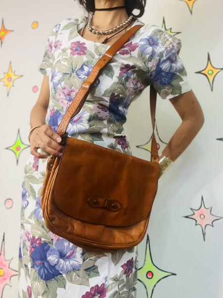 Vintage Soft Genuine Leather Boho Grunge Brown Western Satchel Crossbody Bag