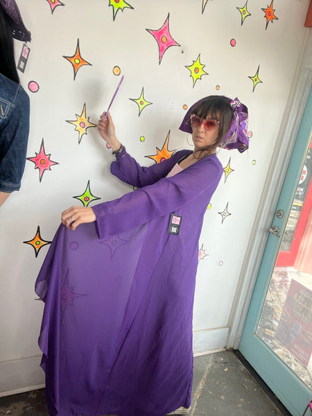 Vintage Purple Chiffon Kimono Robe Vamp Goth Boudoir Lingerie Layering Robe XL+
