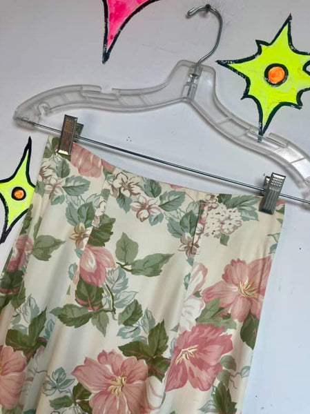 Vintage 90s Off White & Pink Pastel High Waist Fairy Grunge Maxi Skirt – Small