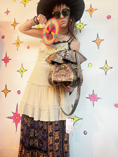 80s Metallic Purse Maximalist Silver Gold Glam Handbag Disco Statement Accessory