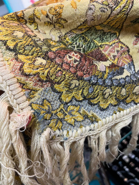 Antique Islamic Silk Tapestry or Shawl - Ornate Woven Textile with Fringe