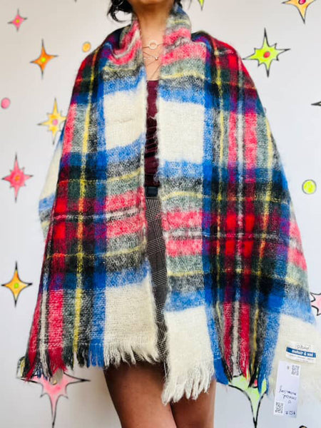 Vintage Oversized Mohair Wool Tartan Scarf | Punk Emo Grunge Plaid Wrap