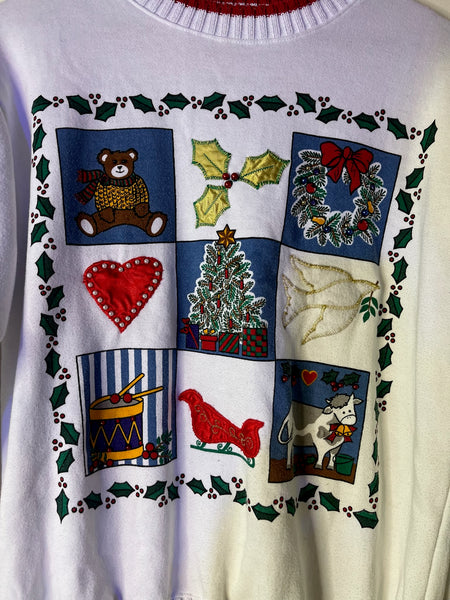 Vintage 80s 90s Tacky Ugly Christmas Patchwork Sweater – Holiday Party - M/L
