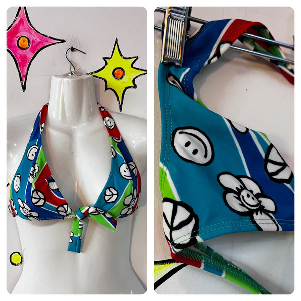 Retro 60s Style Bikini Top ' Retro Psychedelic Halter Top ' Y2K Festival Rave SM