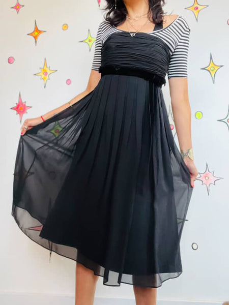 Ann Taylor 90s Y2K Black Silk Sheer Babydoll Slip Dress – Fairy Grunge Flow – 2