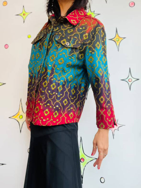 Vintage Wearable Art Rainbow Fairy Whimsy Grunge Boho Cotton Jacket – Size L