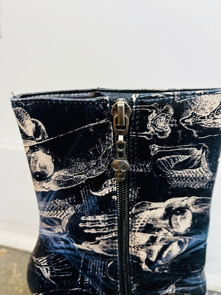 Too Fast X Ray Anatomy Skull Print Victorian Boot Rockabilly Pinup Goth - Size 8