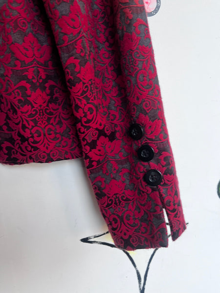 Y2K Red Baroque Damask Jacket Whimsy Goth Vampire Gothic Punk Statement Blazer L