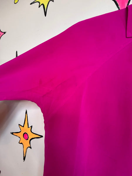 Vintage 80s Hot Pink Silk Blouse Bright Pink Glam Office Siren Top Maximalist M