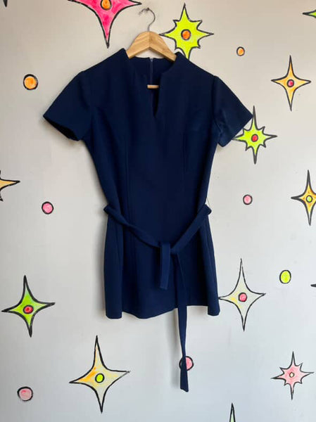 Vintage 60s MOD Navy Mini Dress or Top - Space Age Go-Go Sears Jr Bazaar - XS/S