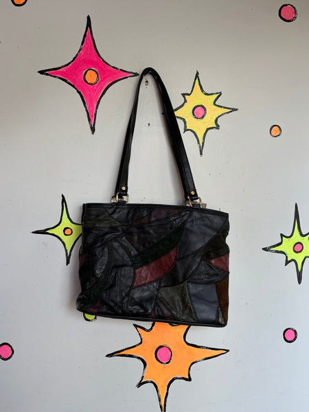 80s 90s Patchwork Leather Shoulder Bag Boho Goth Slouchy Purse Festival Hobo Bag