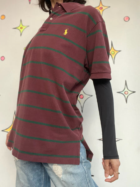 Vintage 90s Striped Polo Shirt | 90s Preppy Grunge Streetwear | Cotton Polo | L