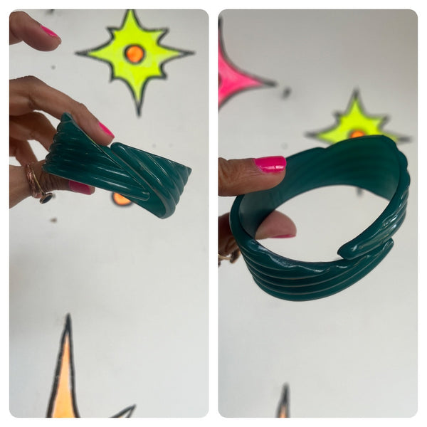 Vintage Lucite Art Deco Ripple Buch and Deichmann Cuff Bracelet