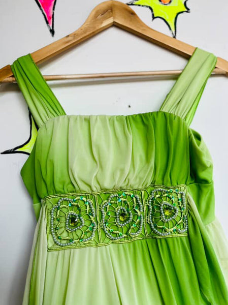 Y2K Pastel Green Fairy Boho Grunge Tinkerbell Princess Asymetric Mini Dress – S