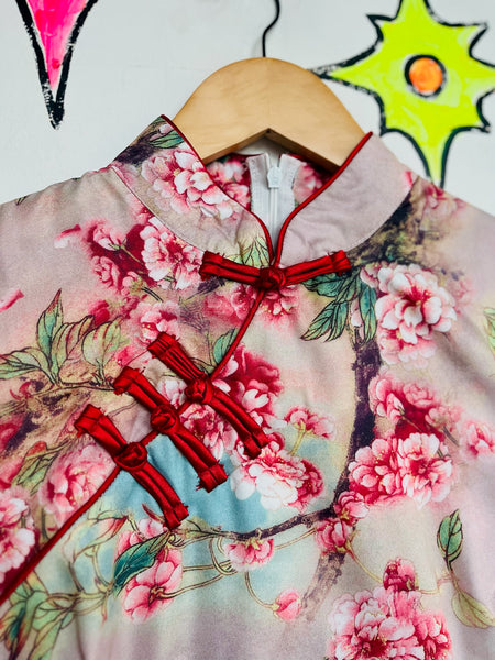 Pink Geisha Dress Cherry Blossom Floral Print Japanese Fairycore Grunge Mini SM