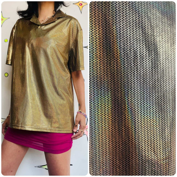 Vintage 90s Metallic Gold Irridescent Party Shirt - Rave Disco Clubwear - M