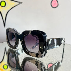 Jonathan Saunders Black White Grey Camouflage Oversized Glasses