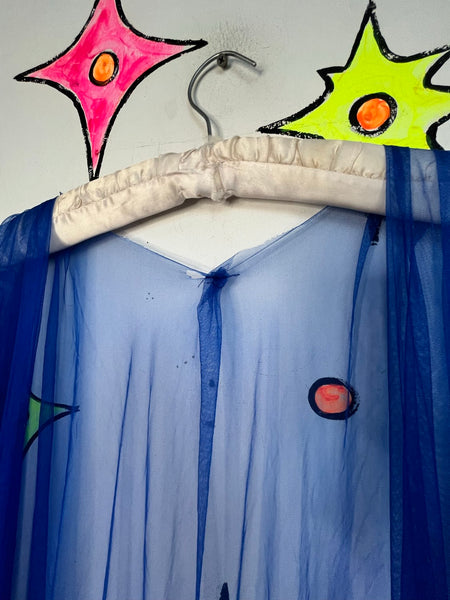 Old Hollywood Decadent Blue Chiffon Ruffle Robe – Sheer Lingerie Boudoir Glam