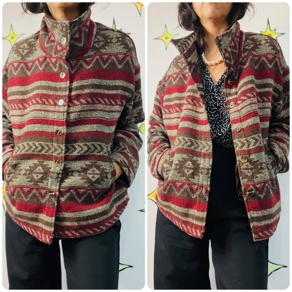 Vintage Southwestern Aztec Coat / Jacket – 90s Boho Tribal Style – Size M