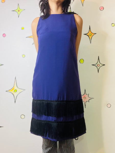 Purple & Black Flapper Fringe Dress – 1920s Gatsby Holiday Party Costume - M