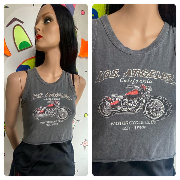 Y2K Moto Crop Top Bikercore Graphic Tee | Small | Edgy Streetwear Racer Style