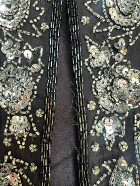 Vintage 80s Black & Silver Sequin Beaded Pirate Glam Rock Party Jacket Size S