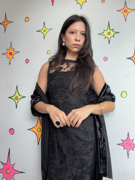 Black Velvet Burnout Fringe Scarf Flapper Old Hollywood Goth Fairycore Glam