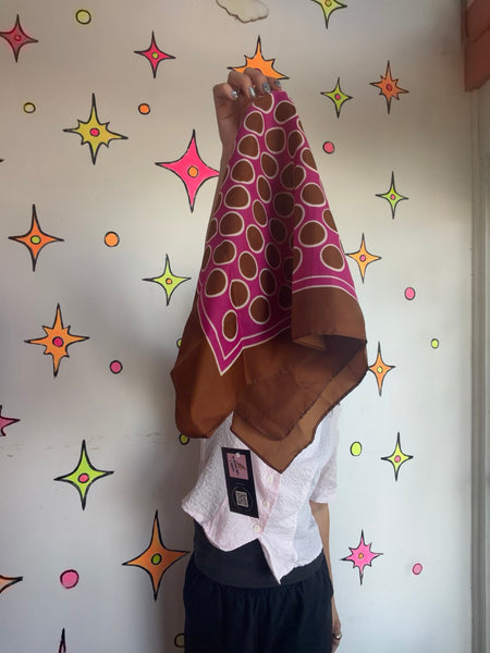 Vintage 70s Geometric Polka Dot Scarf Mod Retro Square Neck Scarf
