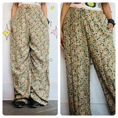 Vintage 90s Carole Little Wide Leg Floral Palazzo Pants – Boho Lounge Glam – 12