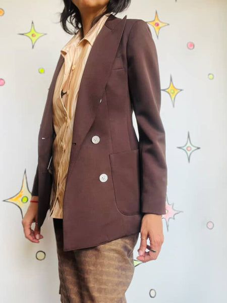 70s Evan Picone Neiman Marcus Chocolate Brown Blazer Big Collar Retro Jacket 0/2
