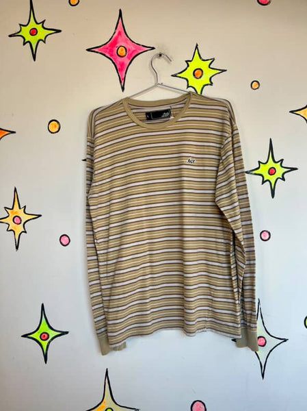 Vintage 90s Brown Striped Long Sleeve Cyber Grunge Shirt Cotton Streetwear Large
