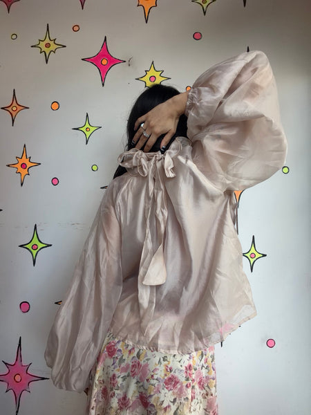 Romantic Victorian Blouse Sheer Ruffle Bow Neck Piratecore Ren Faire Clowncore L