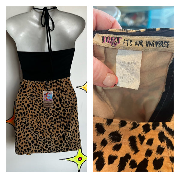 Vintage 90s | Leopard Velvet Mini Skirt | Size 13 L XL