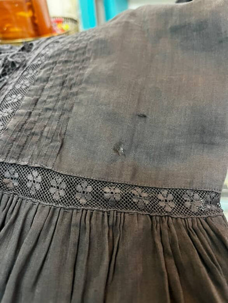 Antique Cotton Lingerie Dress - Late 1900s – Early 1910s Black Lace Goth