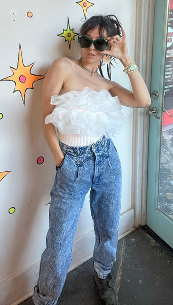 White Ruffle Cupcake Fluffy Bodysuit Dollcore Coquette Balletcore Strapless Top