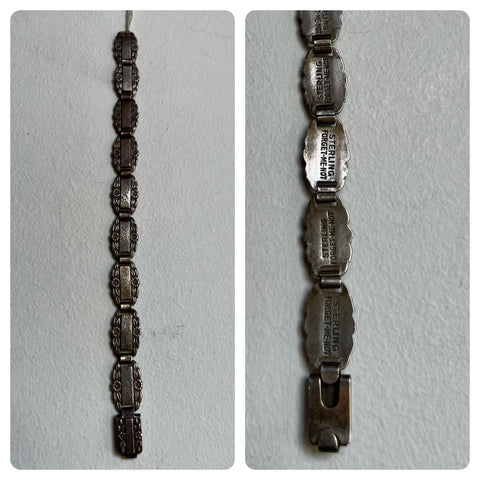 Vintage 40s WWII Era Forget Me Not Sterling Silver Engraved Name Panel Bracelet