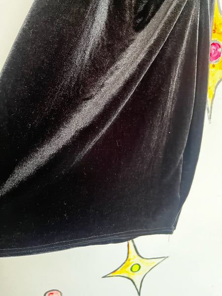 Vintage 90s Black Velvet Fairy Grunge Goth Feather Trim Mini Slip Party Dress M